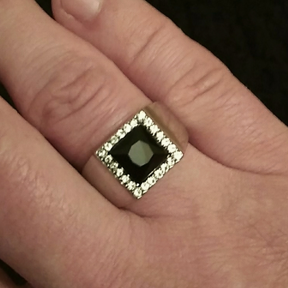 Stainless steel ring, onyx, cubic zirconia